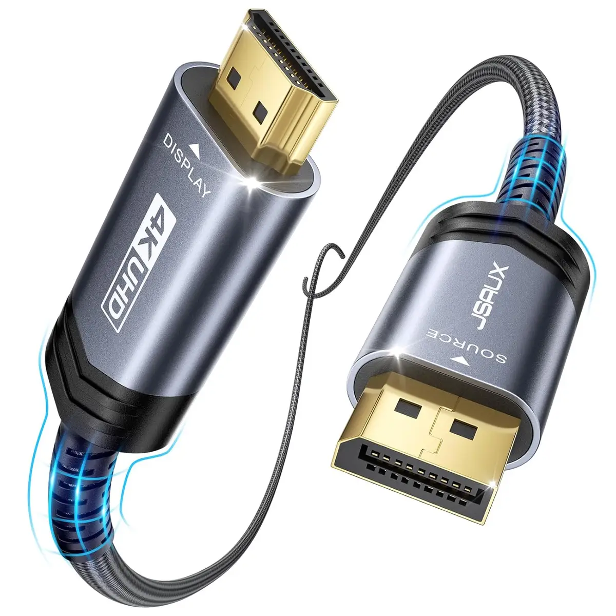JSAUX Câble DisplayPort vers HDMI 1M,4K@30Hz,2K@60Hz,1080P@120Hz Nylon Tressé -Connecteurs Plaqués Or 24K,…
