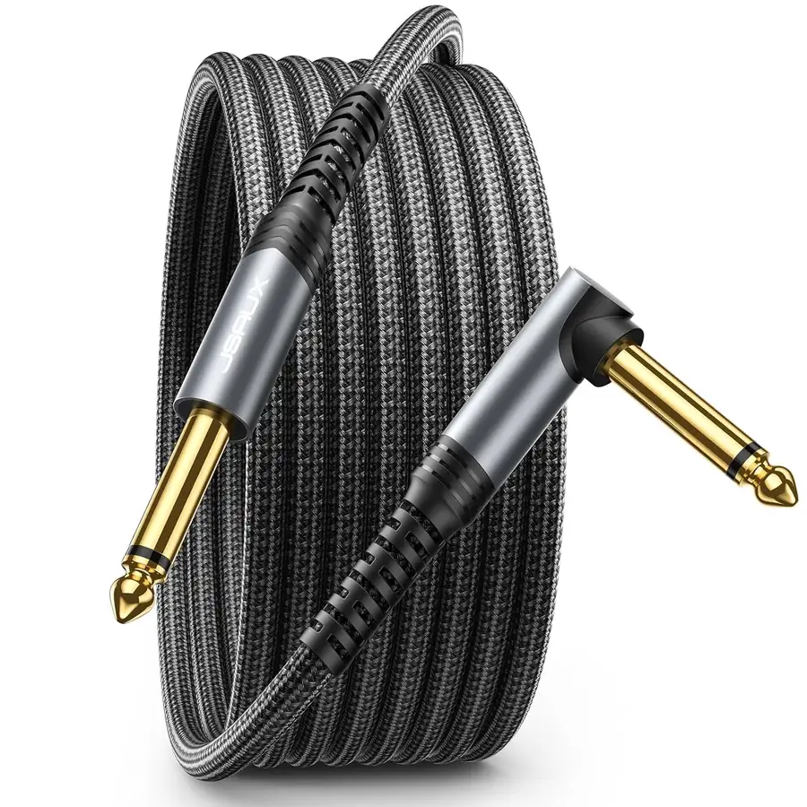 JSAUX Câble de guitare 6,35 mm - 2 m - Compatible avec guitare électrique, basse, batterie, pédales,…