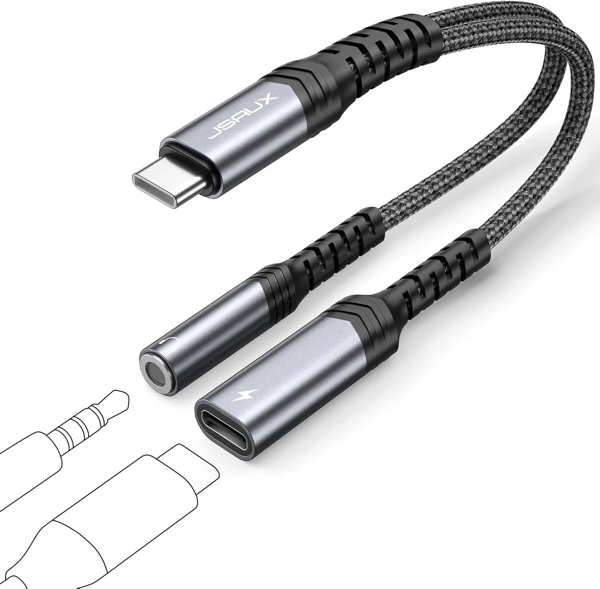 JSAUX Adattatore USB C vers Jack 3.5mm 2 en 1, avec Charge Rapide PD 60W, Prise USB C Jack pour écouteurs…