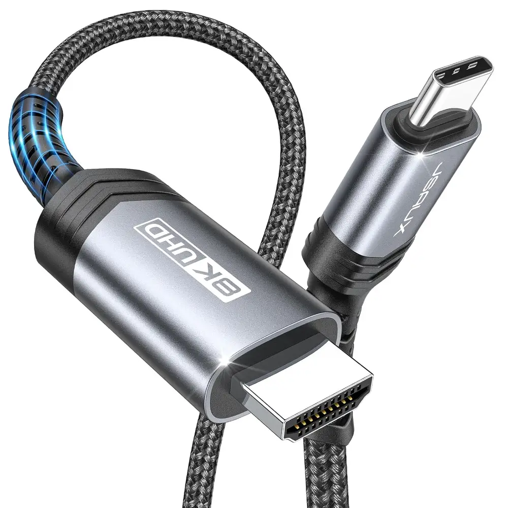 JSAUX Câble USB C vers HDMI 2.1 [8K @ 60 Hz 4K @ 240 Hz] Cordon tressé ultra haut débit en aluminium de…