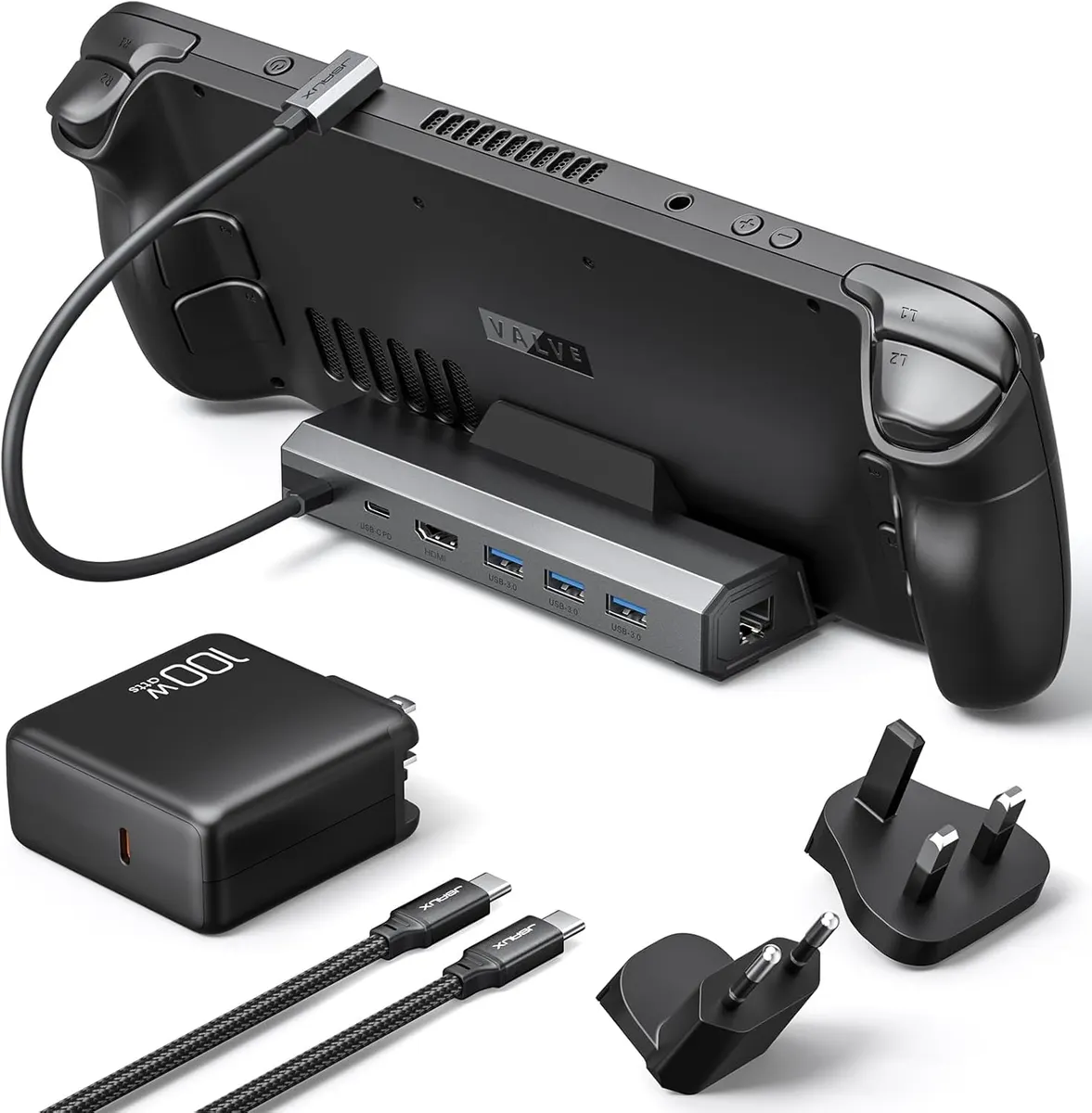 JSAUX Station d’Accueil 6 en 1 4K à 120 Hz avec Chargeur 100 W, pour ROG Ally X, Steam Deck, Legion Go (S),…