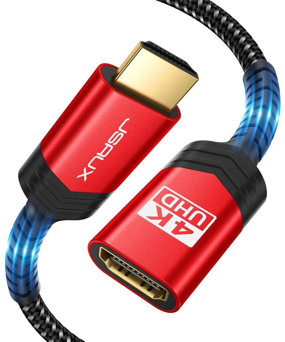 JSAUX Câble d'extension HDMI, Mâle vers Femelle, rallonge en nylon tressé, adaptateur HDMI 2.0 Prise en…