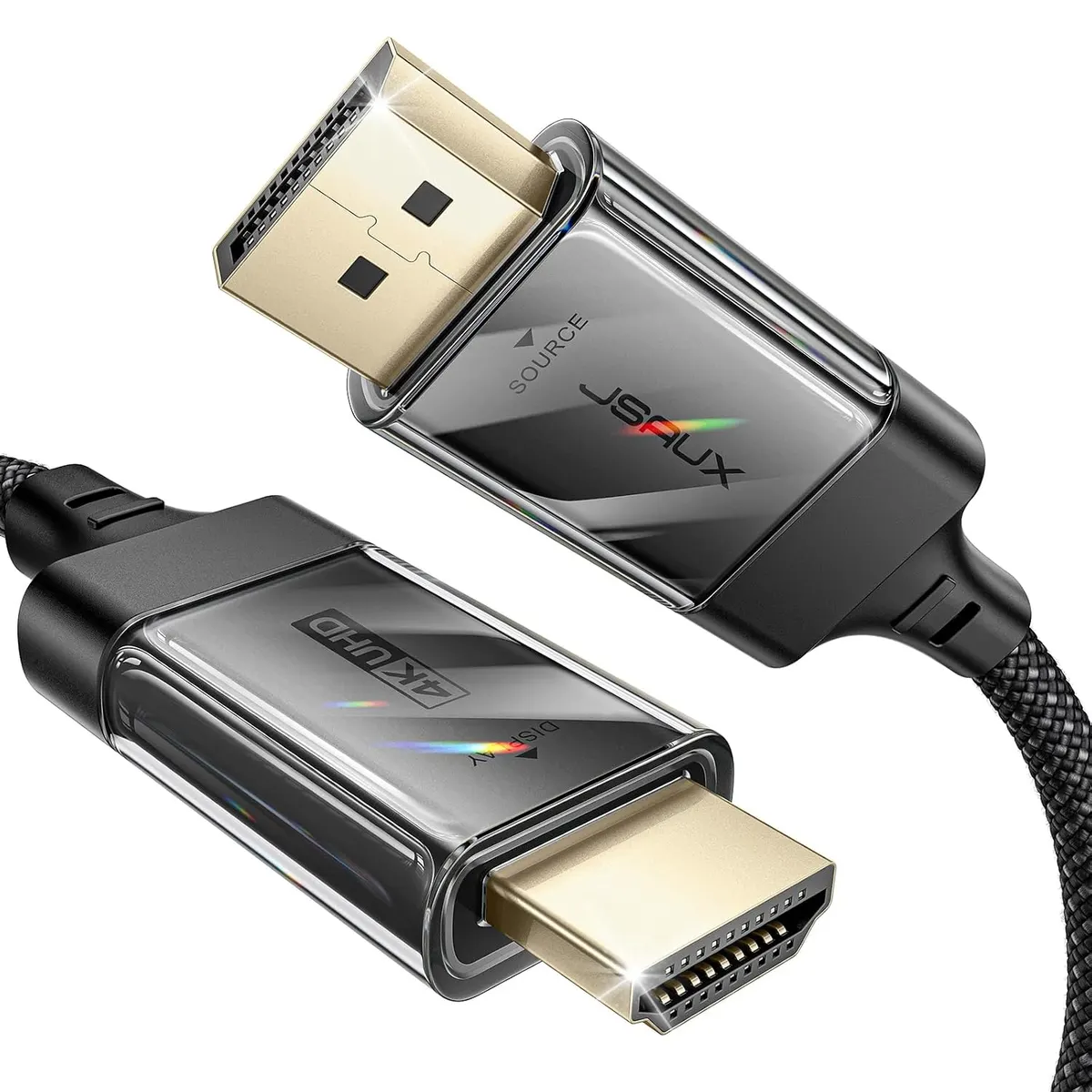 JSAUX Câble DisplayPort vers HDMI 4K 4K @ 60Hz/2K@120/1080P@120 Unidirectionnel [Plaqué or, tressé, manchon…