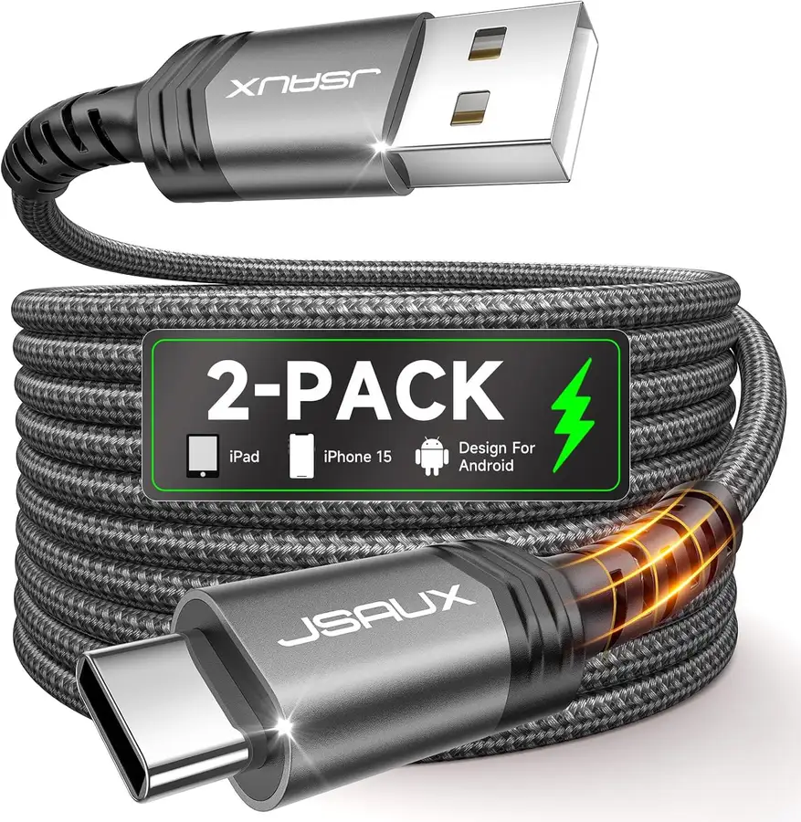 JSAUX Câble USB-C Charge Rapide [Lot de 2, 2M] 3.1A Cable USB Type C Chargeur Nylon Tressé Compatible avec…