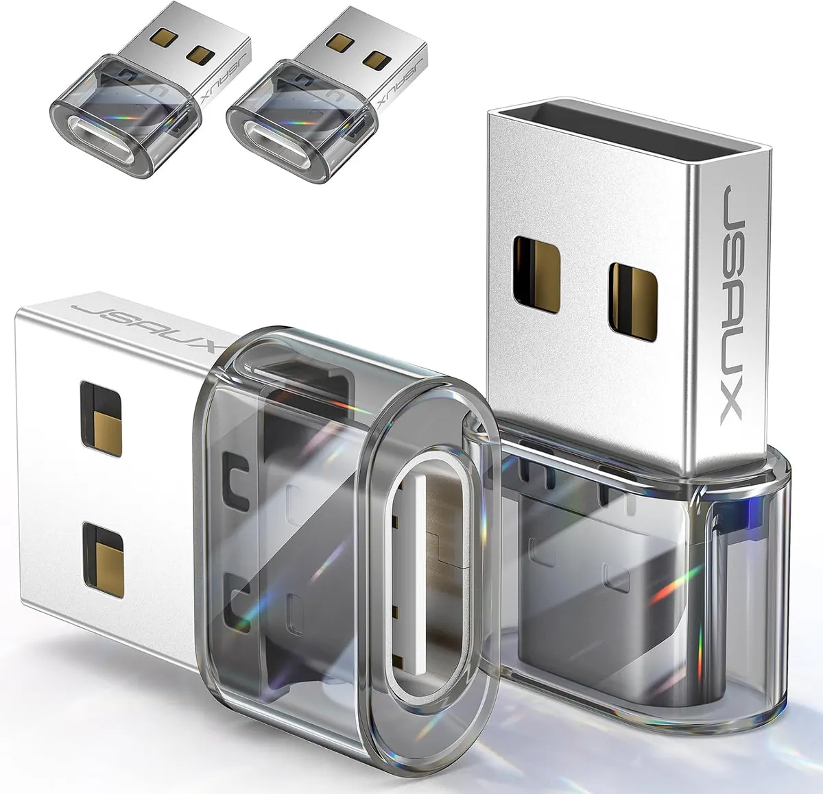 JSAUX Adaptateur USB vers USB C (Lot de 4), Convertisseur Type C Femelle à Mâle avec Charge Rapide 3.1A…