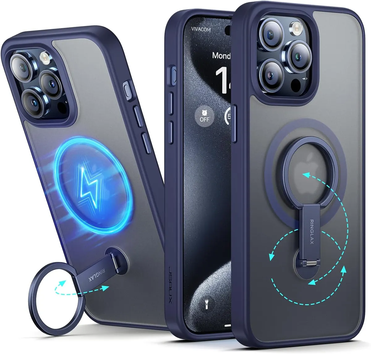 JSAUX Coque magnétique pour iPhone 15 Pro Max avec support et anneau améliorés