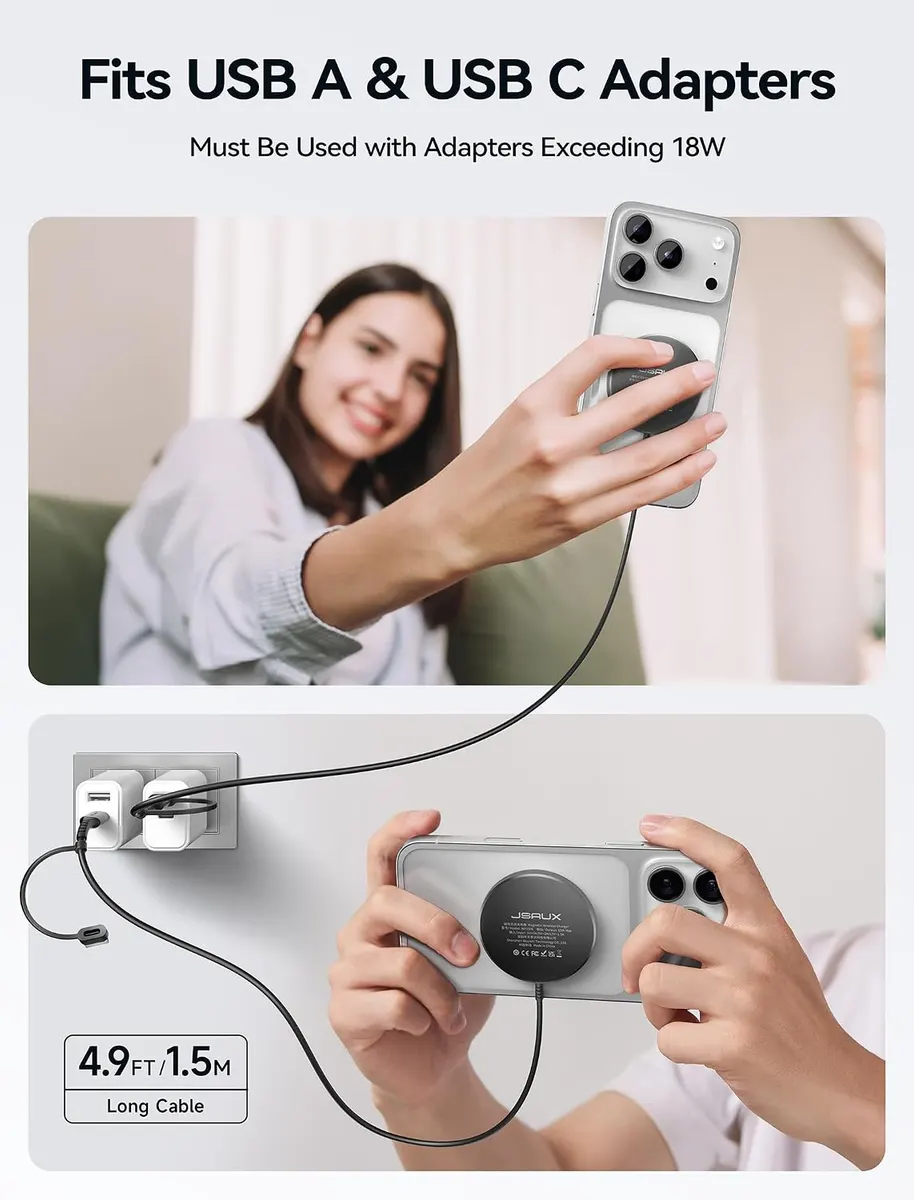 JSAUX Chargeur Mag-Safe 15W Rapide Chargeur Magnétique sans Fil Compatible pour Charg : vue complémentaire 2