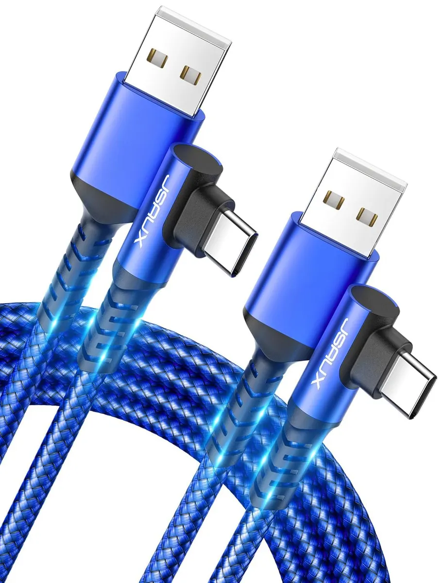 JSAUX Câble USB C (2M, Lot de 2) Angle Droit Chargeur USB C Charge Rapide Nylon Tressé Compatible avec…
