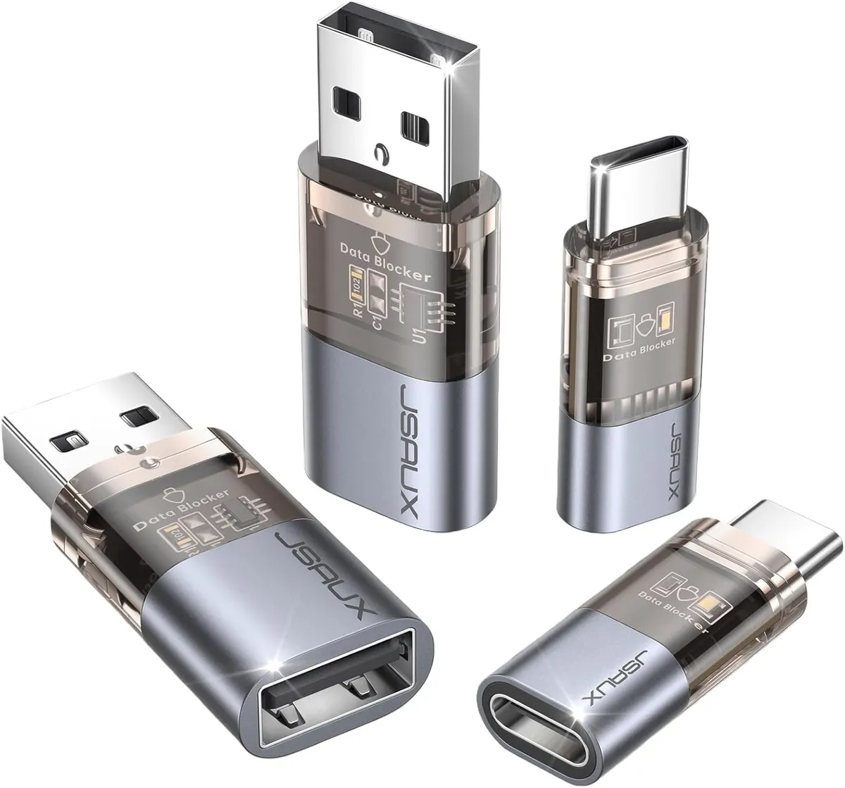 JSAUX Blocage de Données USB & Blocage de Données USB C (Pack de 4), Data Blocker Transparent Type A & Type…