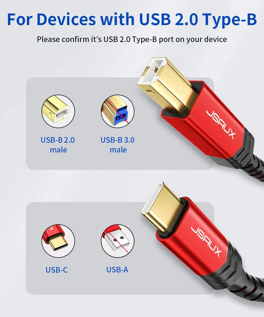 JSAUX Câble USB B vers USB C pour imprimante compatible avec MacBook Pro : vue complémentaire 1