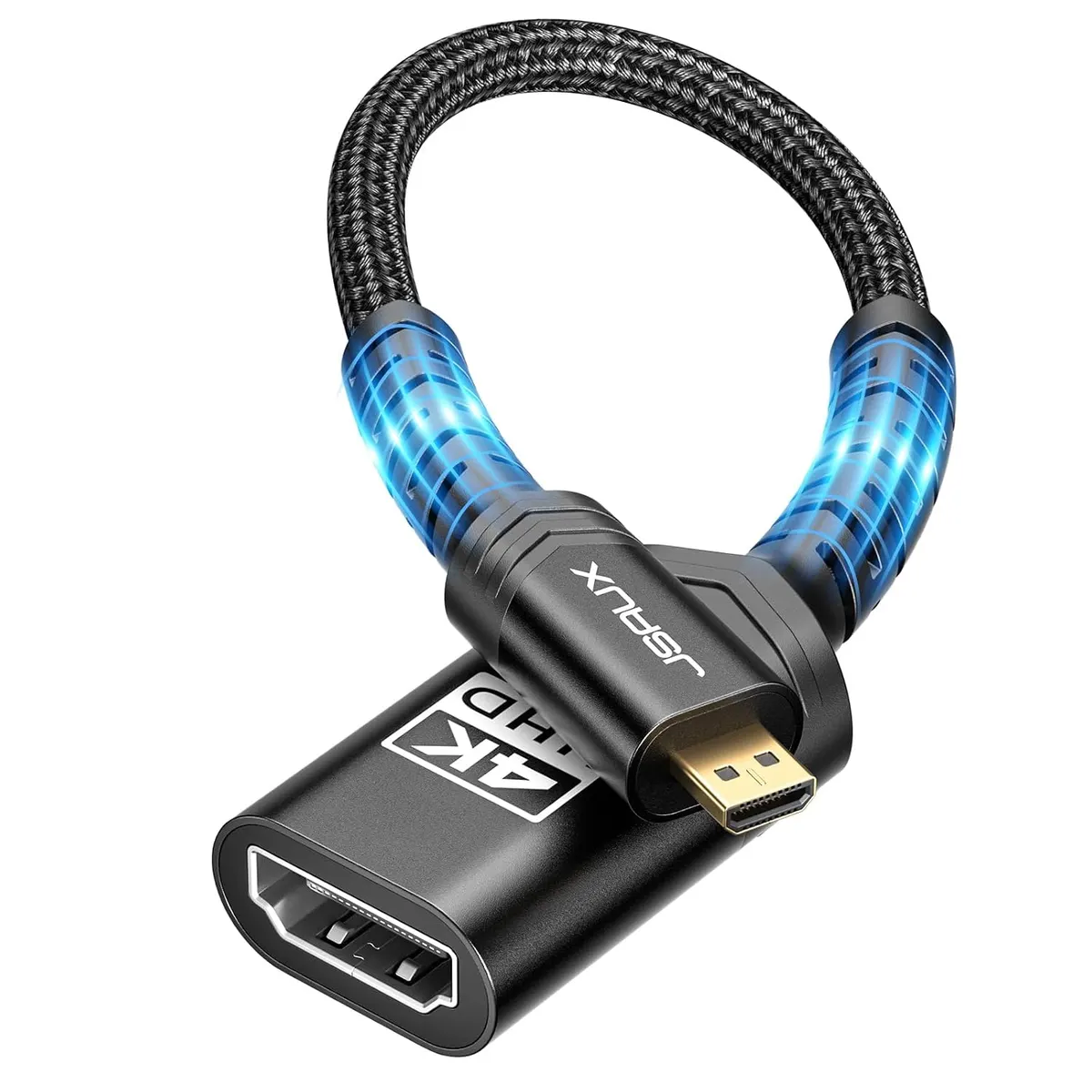 JSAUX Lot de 2 adaptateurs micro HDMI vers HDMI 4K @ 60 Hz HDR 3D 18 Gbps Compatible avec Raspberry Pi 5/4,…
