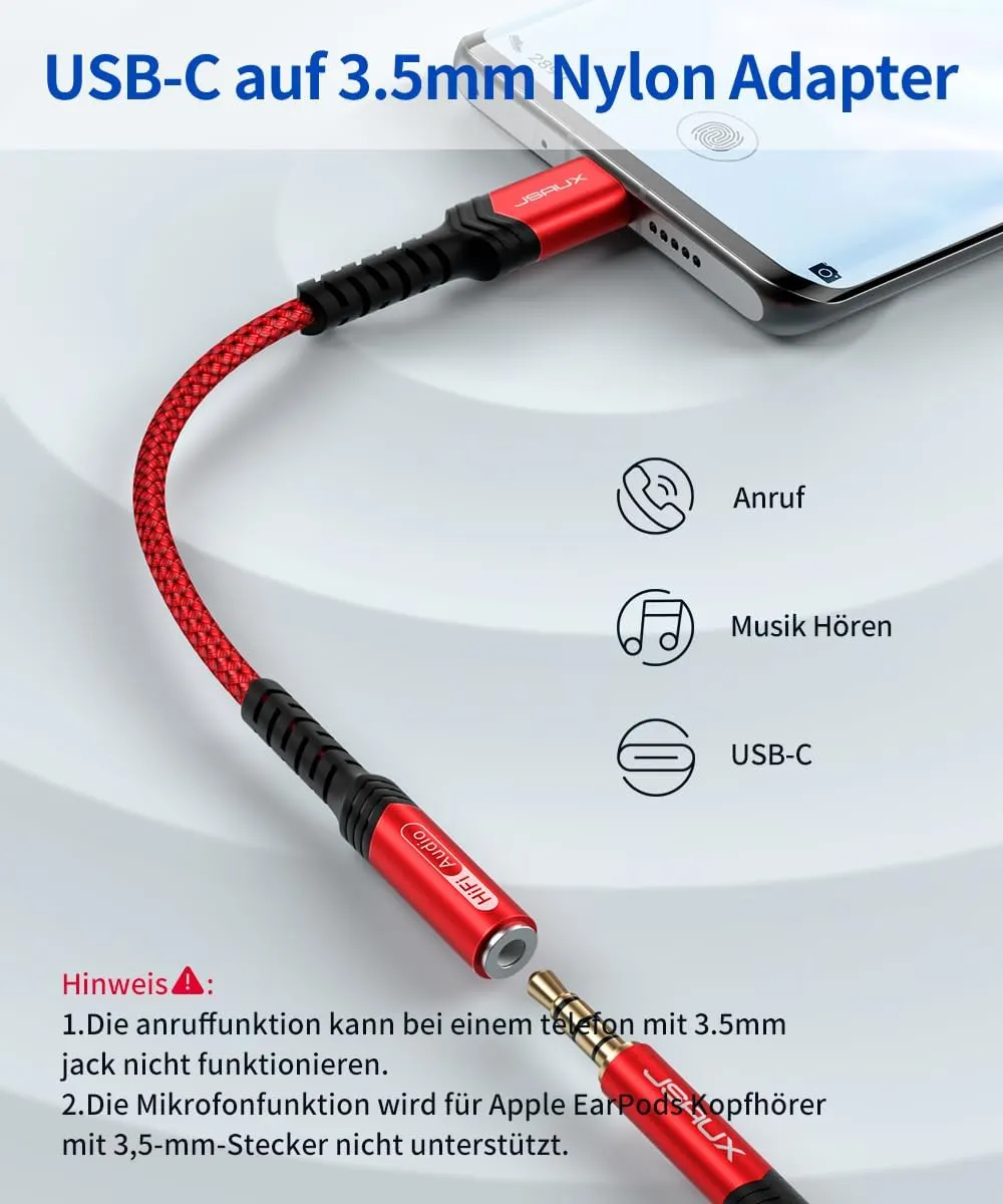 JSAUX Adaptateur Audio USB C vers Jack 3.5 pour Samsung S20/S20+/S20 FE/S21/Note20/No : vue complémentaire 1