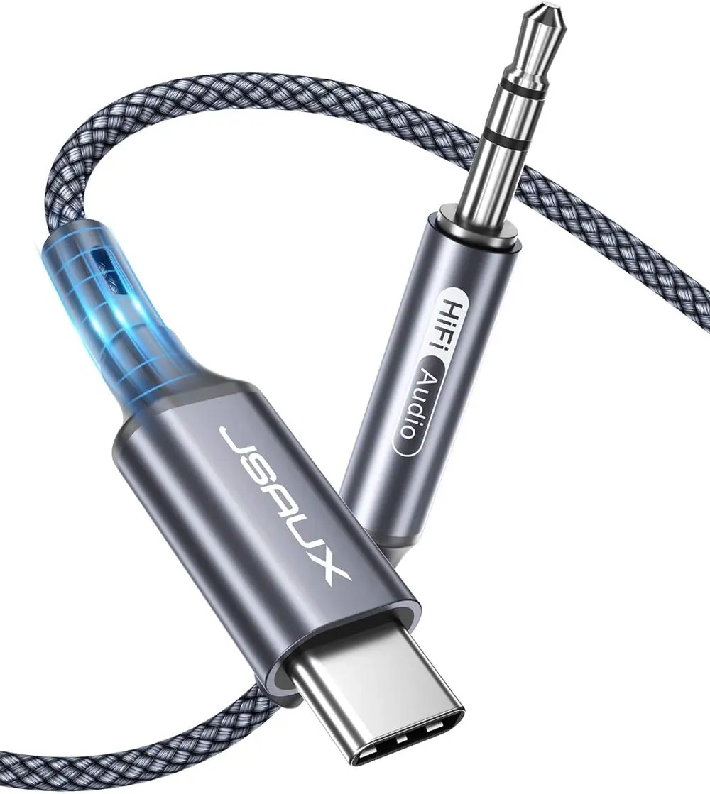 JSAUX Câble USB C vers Jack AUX 2m, 3,5 mm Adaptateur pour Casque de Voiture auxiliaire en Nylon tressé…