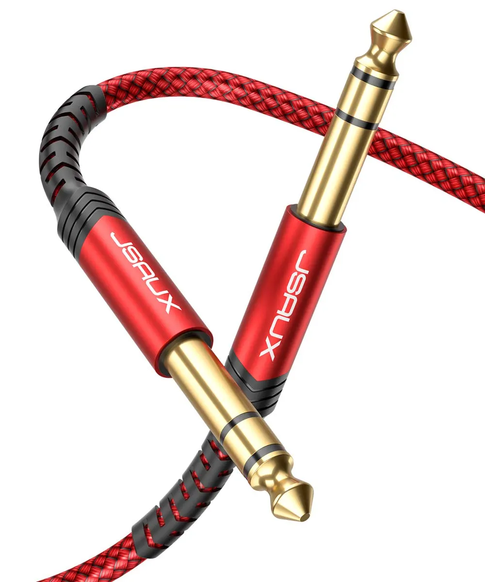 JSAUX Câble de guitare professionnel 3M, 1/4" 6.35mm à 6.35mm TRS Stéréo Câble d'instrument Jack tressé en…