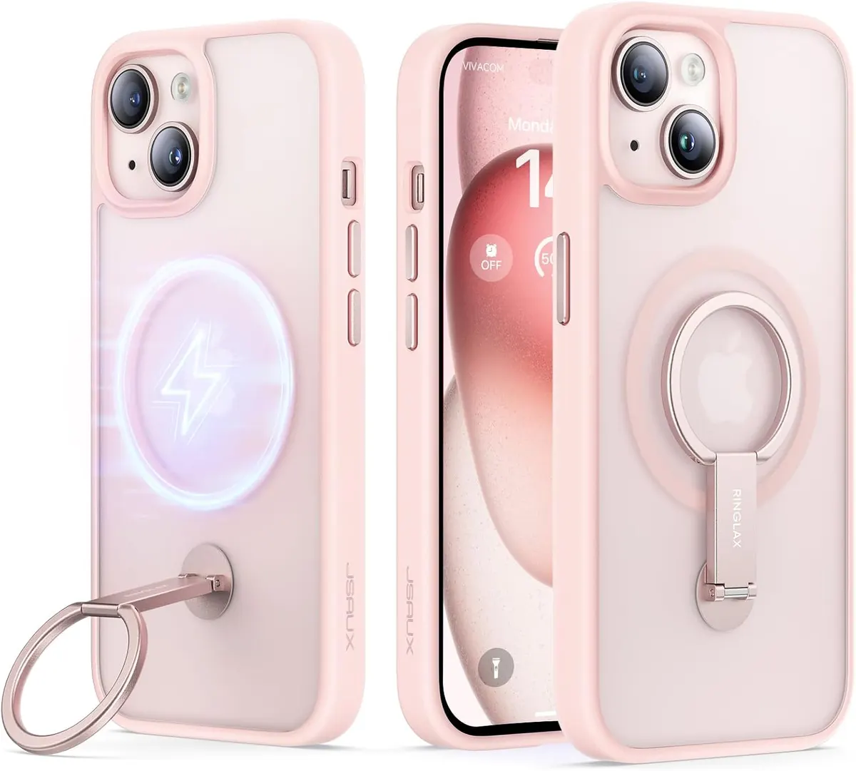 JSAUX Coque pour iPhone 15, Compatible avec MagSafe Portable Stand&Pliable Handy Ring Holder,…